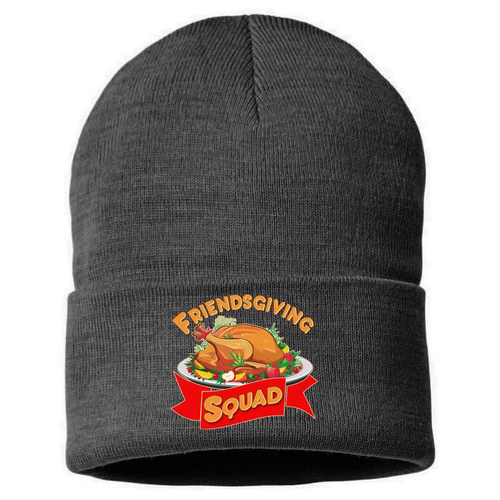 Friendsgiving Squad Funny Thanksgiving Sustainable Knit Beanie