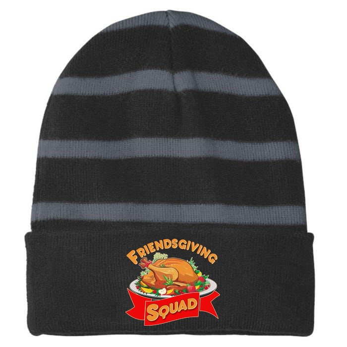 Friendsgiving Squad Funny Thanksgiving Striped Beanie with Solid Band