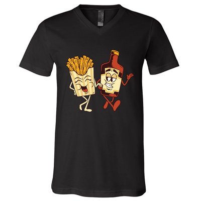 Fries And Ketchup Couple V-Neck T-Shirt