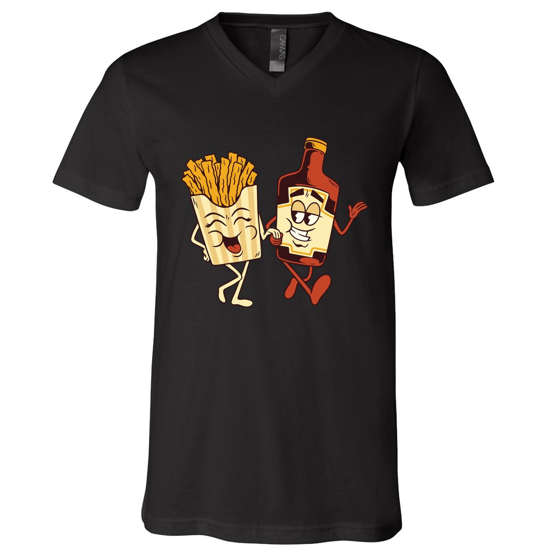 Fries And Ketchup Couple V-Neck T-Shirt