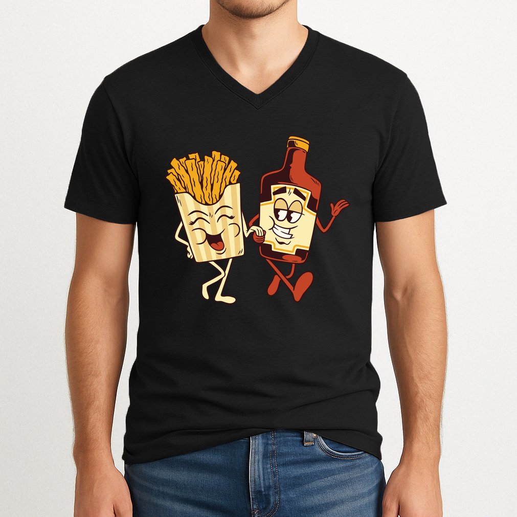 Fries And Ketchup Couple V-Neck T-Shirt