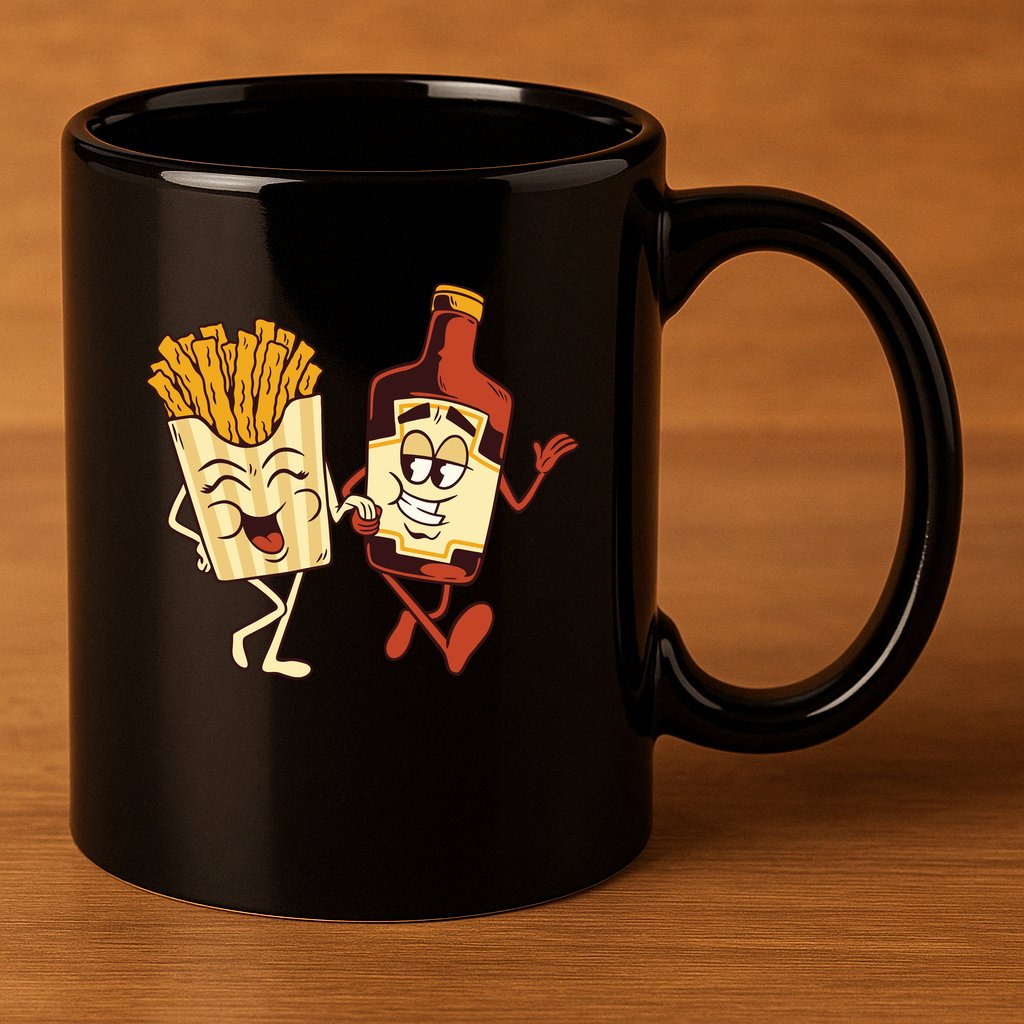 Fries And Ketchup Couple 11oz C Handle Ceramic Mug