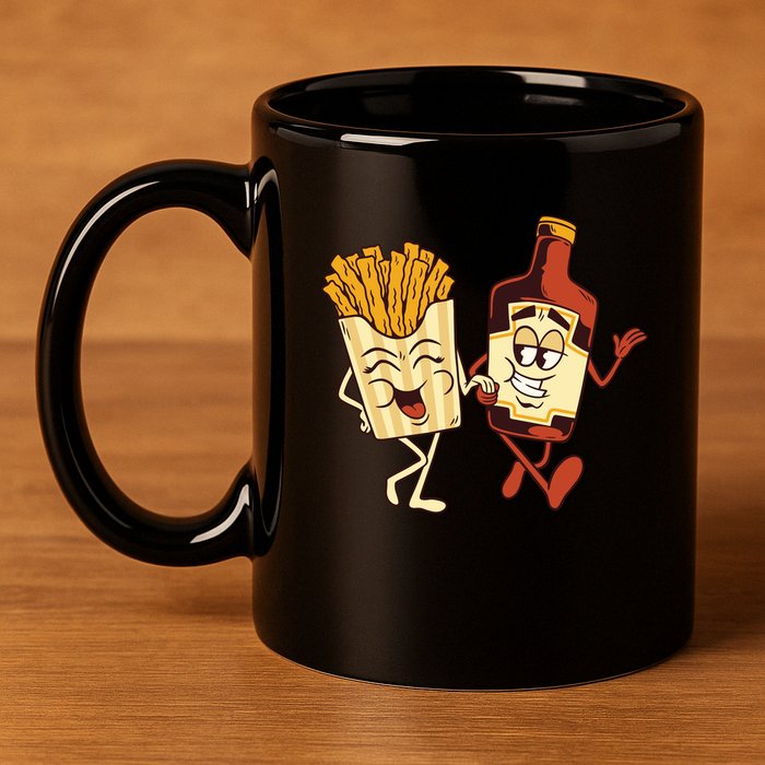 Fries And Ketchup Couple 11oz C Handle Ceramic Mug