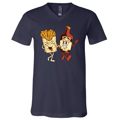 Fries And Ketchup Couple V-Neck T-Shirt