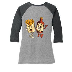 Fries And Ketchup Couple Women's Tri-Blend 3/4-Sleeve Raglan Shirt