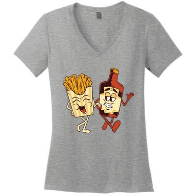 Fries And Ketchup Couple Women's V-Neck T-Shirt