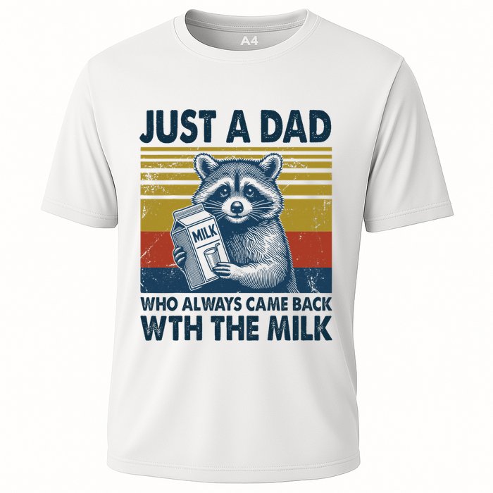 Funny Raccoon Just A Dad Who Always Came Back With The Milk Cooling Performance Crew T-Shirt