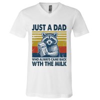 Funny Raccoon Just A Dad Who Always Came Back With The Milk V-Neck T-Shirt