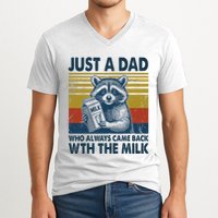 Funny Raccoon Just A Dad Who Always Came Back With The Milk V-Neck T-Shirt