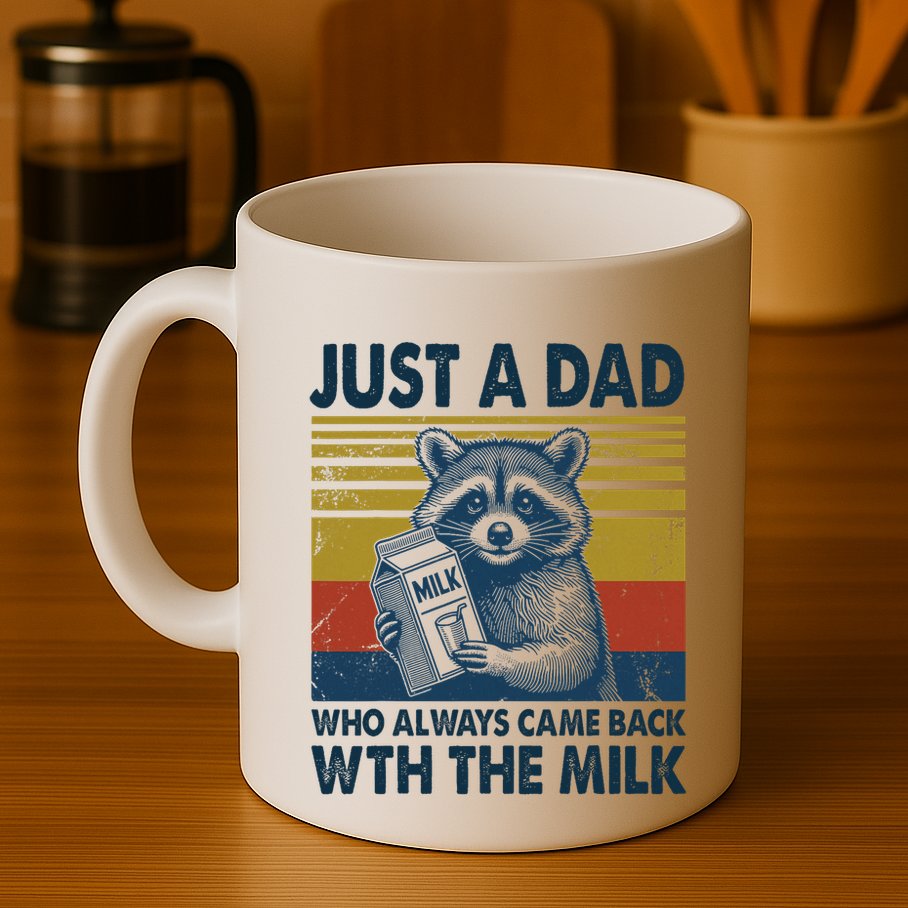 Funny Raccoon Just A Dad Who Always Came Back With The Milk Mug