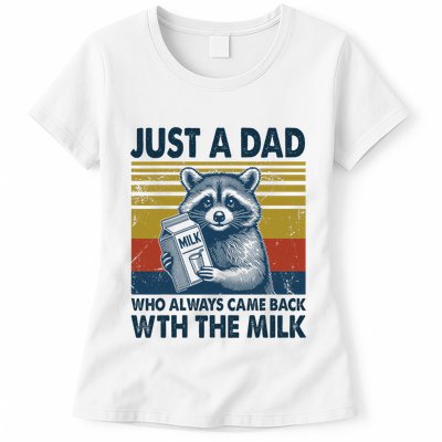 Funny Raccoon Just A Dad Who Always Came Back With The Milk Womens T-Shirt