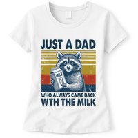 Funny Raccoon Just A Dad Who Always Came Back With The Milk Womens T-Shirt