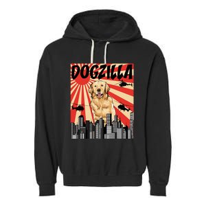 Funny Retro Japanese Dogzilla Golden Retriever Garment-Dyed Fleece Hoodie