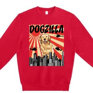 Funny Retro Japanese Dogzilla Golden Retriever Premium Crewneck Sweatshirt