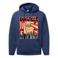 Funny Retro Japanese Dogzilla Golden Retriever Performance Fleece Hoodie