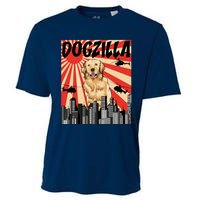 Funny Retro Japanese Dogzilla Golden Retriever Cooling Performance Crew T-Shirt