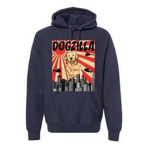 Funny Retro Japanese Dogzilla Golden Retriever Premium Hoodie