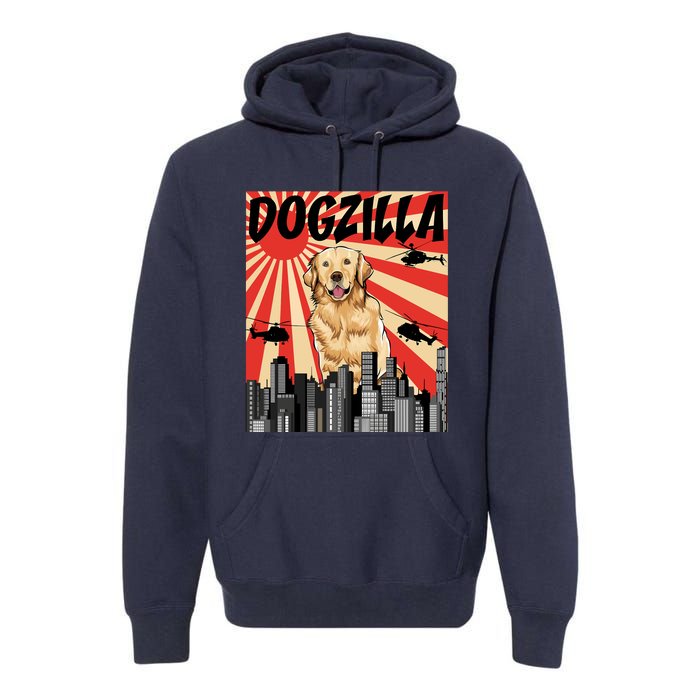 Funny Retro Japanese Dogzilla Golden Retriever Premium Hoodie