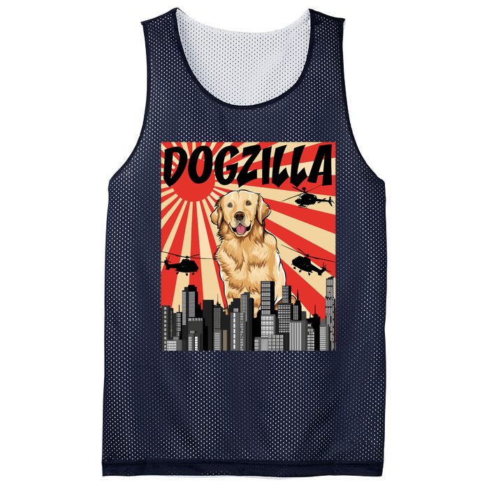 Funny Retro Japanese Dogzilla Golden Retriever Mesh Reversible Basketball Jersey Tank