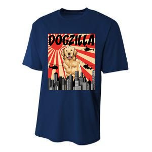 Funny Retro Japanese Dogzilla Golden Retriever Performance Sprint T-Shirt