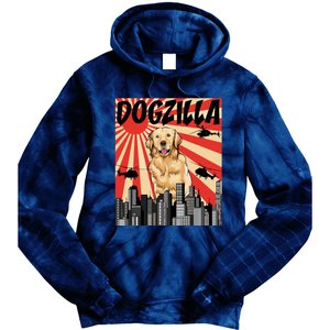 Funny Retro Japanese Dogzilla Golden Retriever Tie Dye Hoodie