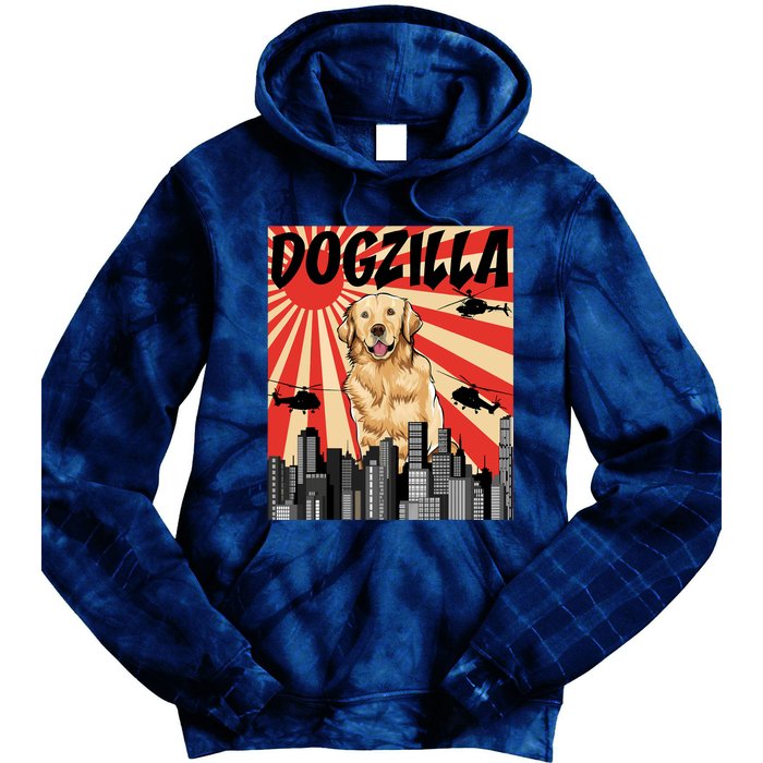 Funny Retro Japanese Dogzilla Golden Retriever Tie Dye Hoodie