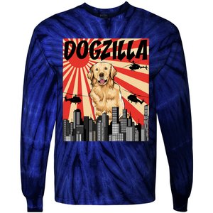 Funny Retro Japanese Dogzilla Golden Retriever Tie-Dye Long Sleeve Shirt