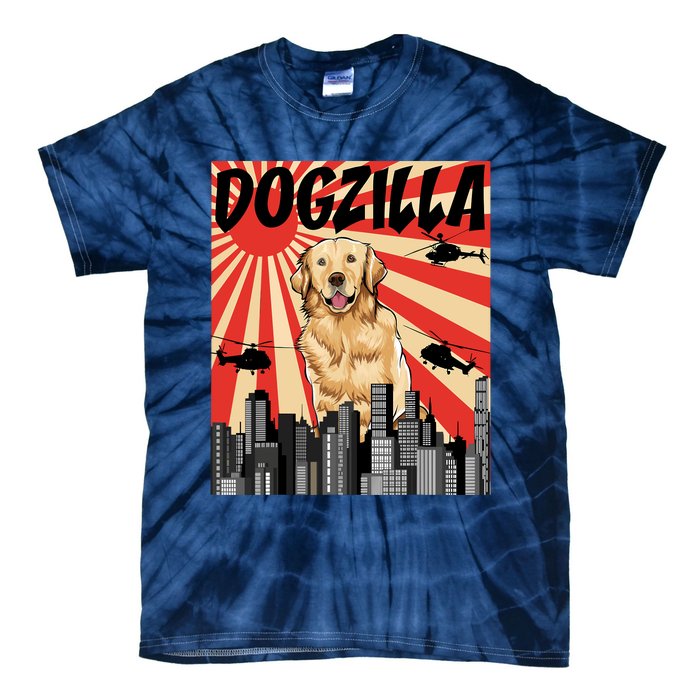 Funny Retro Japanese Dogzilla Golden Retriever Tie-Dye T-Shirt