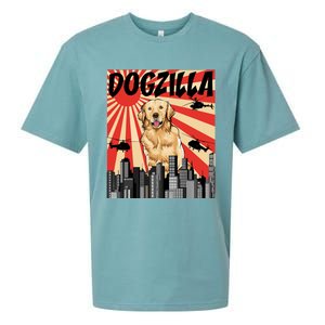 Funny Retro Japanese Dogzilla Golden Retriever Sueded Cloud Jersey T-Shirt