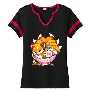 Fox Ramen Japanese Noodles Cute Kawaii Anime Gifts Teen Ladies Halftime Notch Neck Tee