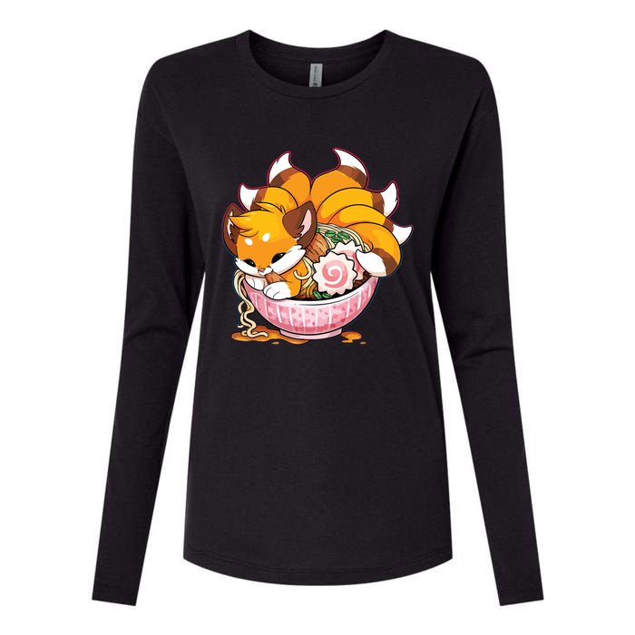 Fox Ramen Japanese Noodles Cute Kawaii Anime Gifts Teen Womens Cotton Relaxed Long Sleeve T-Shirt