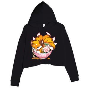 Fox Ramen Japanese Noodles Cute Kawaii Anime Gifts Teen Crop Fleece Hoodie