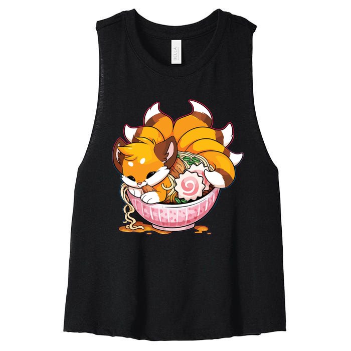 Fox Ramen Japanese Noodles Cute Kawaii Anime Gifts Teen Women's Racerback Cropped Tank