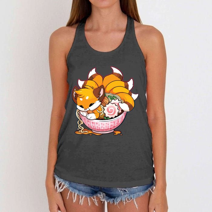 Fox Ramen Japanese Noodles Cute Kawaii Anime Gifts Teen Women's Knotted Racerback Tank