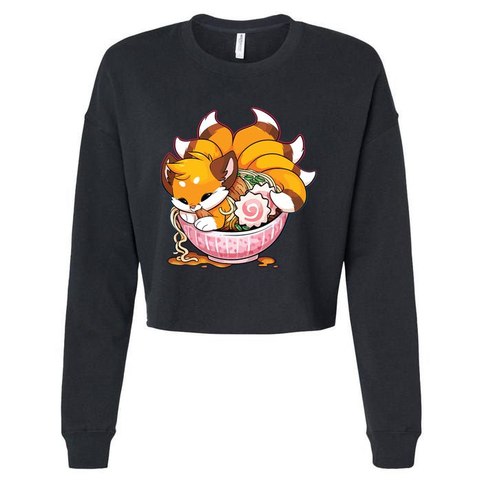 Fox Ramen Japanese Noodles Cute Kawaii Anime Gifts Teen Cropped Pullover Crew