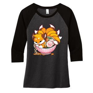 Fox Ramen Japanese Noodles Cute Kawaii Anime Gifts Teen Women's Tri-Blend 3/4-Sleeve Raglan Shirt