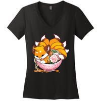 Fox Ramen Japanese Noodles Cute Kawaii Anime Gifts Teen Women's V-Neck T-Shirt