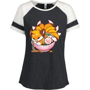 Fox Ramen Japanese Noodles Cute Kawaii Anime Gifts Teen Enza Ladies Jersey Colorblock Tee