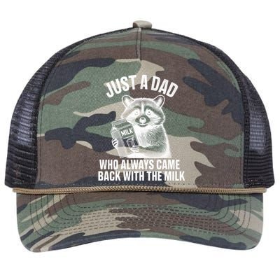 Funny Raccoon Just A Dad Who Always Came Back With The Milk Retro Rope Trucker Hat Cap