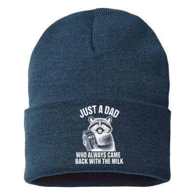 Funny Raccoon Just A Dad Who Always Came Back With The Milk Sustainable Knit Beanie