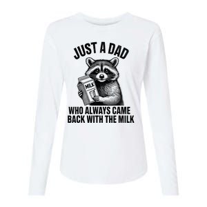 Funny Raccoon Just A Dad Who Always Came Back With The Milk Womens Cotton Relaxed Long Sleeve T-Shirt