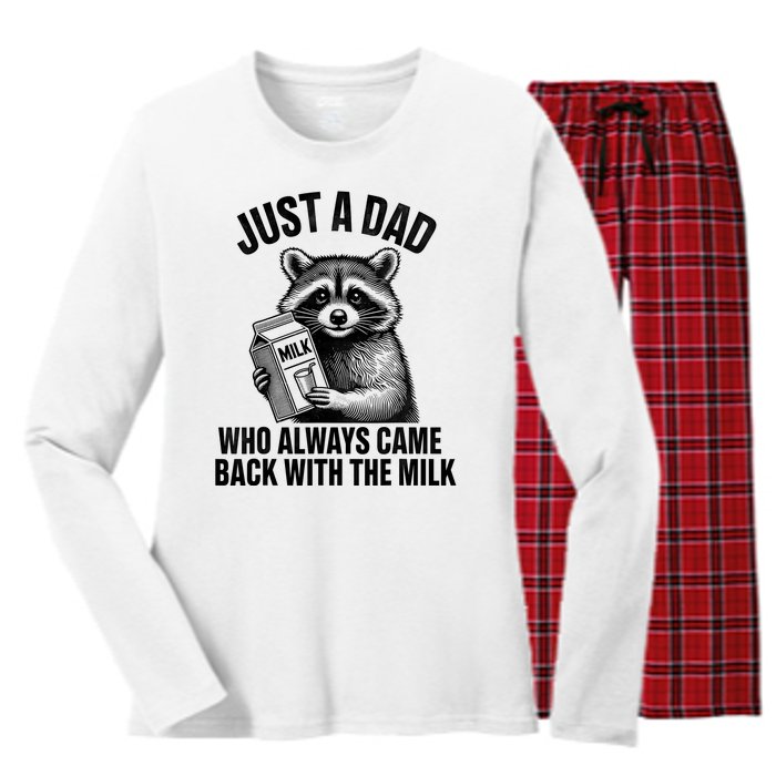 Funny Raccoon Just A Dad Who Always Came Back With The Milk Women's Long Sleeve Flannel Pajama Set 