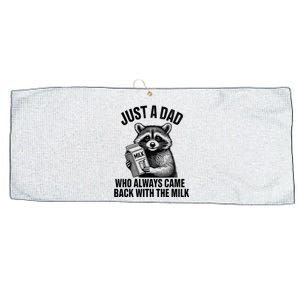 Funny Raccoon Just A Dad Who Always Came Back With The Milk Large Microfiber Waffle Golf Towel