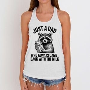 Funny Raccoon Just A Dad Who Always Came Back With The Milk Women's Knotted Racerback Tank