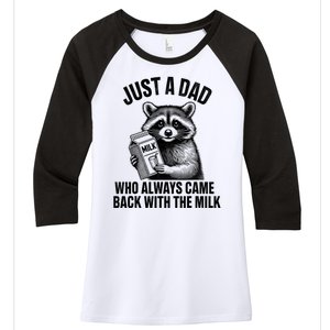 Funny Raccoon Just A Dad Who Always Came Back With The Milk Women's Tri-Blend 3/4-Sleeve Raglan Shirt