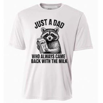 Funny Raccoon Just A Dad Who Always Came Back With The Milk Cooling Performance Crew T-Shirt