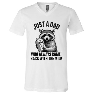 Funny Raccoon Just A Dad Who Always Came Back With The Milk V-Neck T-Shirt