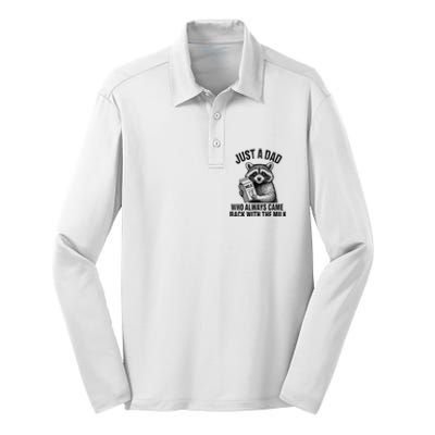 Funny Raccoon Just A Dad Who Always Came Back With The Milk Silk Touch Performance Long Sleeve Polo