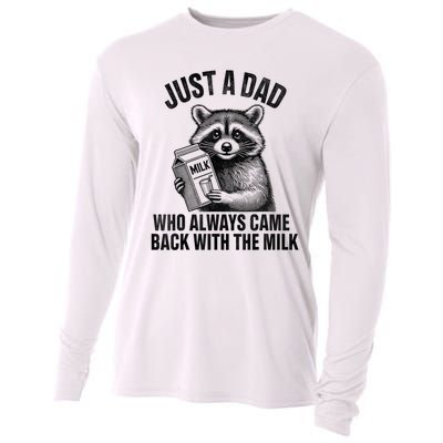 Funny Raccoon Just A Dad Who Always Came Back With The Milk Cooling Performance Long Sleeve Crew