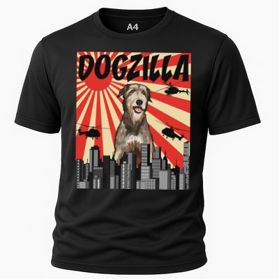 Funny Retro Japanese Dogzilla Irish Wolfhound Cooling Performance Crew T-Shirt